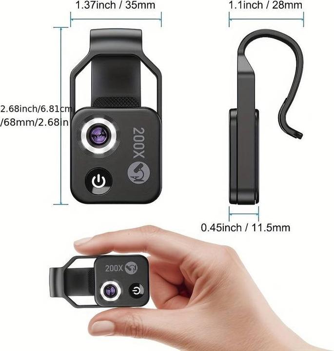 Image du produit PhoneLook Apexel APL-MS002 Clip zoom optique microscopique 200x universel avec lumière LED intégrée