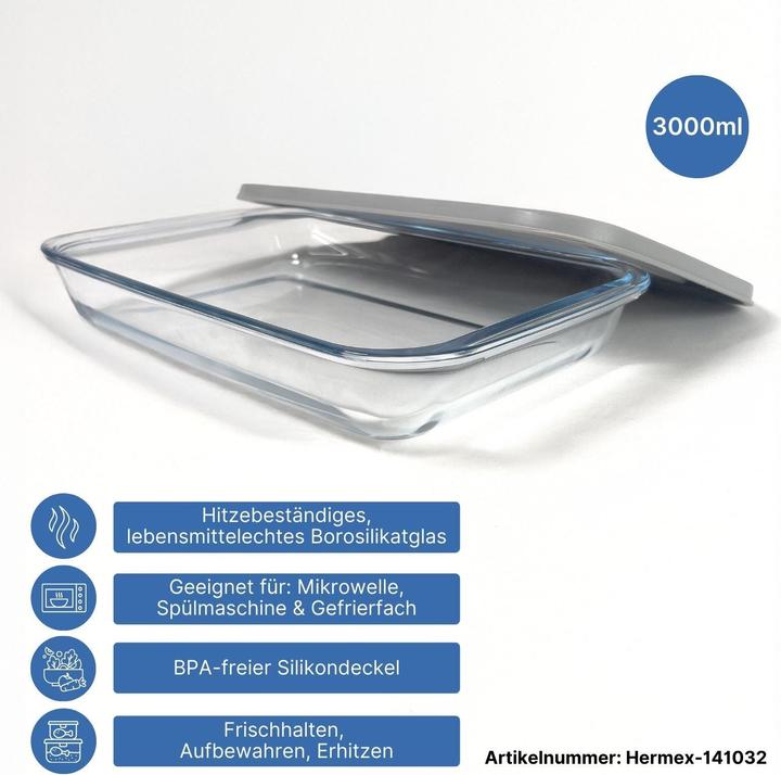 Produktbild B-Home 2er-Set Glas-Auflaufformen mit Deckel Ofenformen Backofenformen