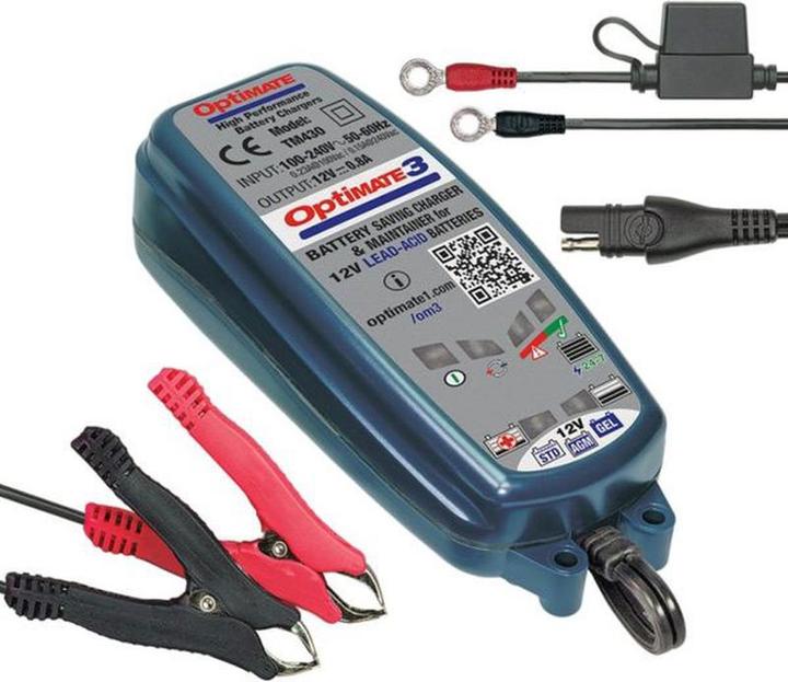 Tecmate Optimate 3 Druppellader 0,8A - 12V Acculader Druppellader voor Scooter / Motor (12V)