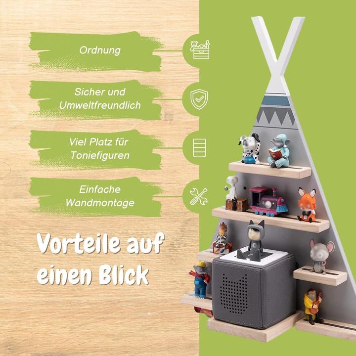 Actual product image Hermex Tipi wall shelf for Toniebox and Toniefiguren wooden shelf toy organiser