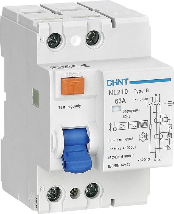 Actual product image Chint 782013 NL210 1PN 63A 30mA B 10kA RCD B/10 kA 1pole 63A 0.03A 240V
