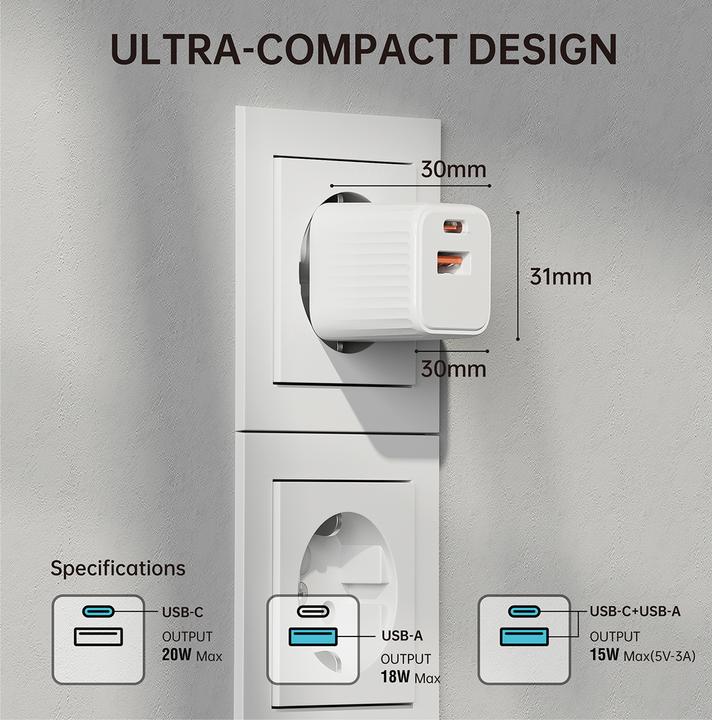 Produktbild 4smarts Netzladegerät VoltPlug Duos Mini PD 20W und USB-C Kabel 1,5m weiss (20 W)