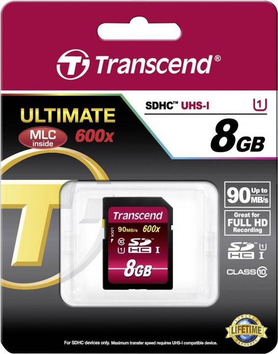 Immagine prodotto Transcend Sdhc Ultimate 600x (8 GB, SDHC, U1, UHS-I)