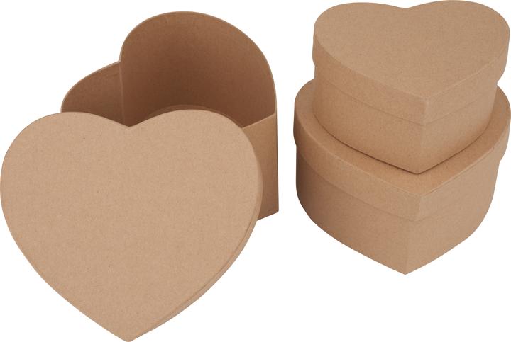 Produktbild VBS Herzschachteln, 3er Set, naturfarbener Karton