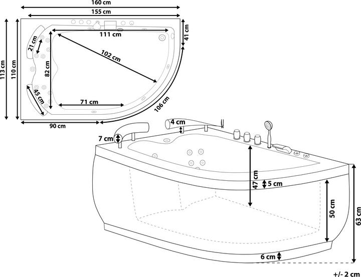 Image du produit Beliani Baignoire à hydromassage noire modèle d'angle avec LED à droite 160 cm x 113 cm PARADISO (427 l, 160 cm, 113 cm)