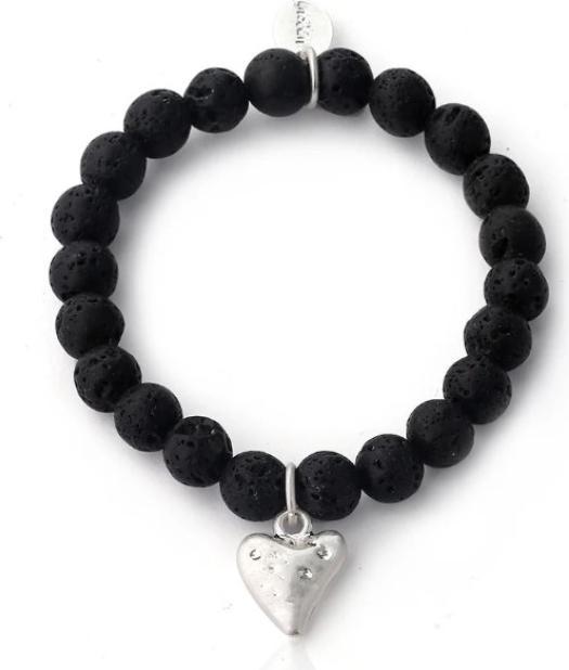 Andreani Armband aus echtem Lavastein mit Herzanhänger von (19 cm, Echtes Lavastein)
