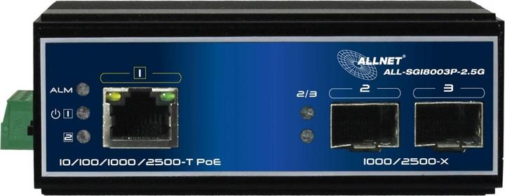 Image du produit Allnet switch non géré industriel 3 ports 2.5gigabit 90w / 1x poe bluetooth / 2x sfp 1g/2.5g / ventilation (3 Ports)
