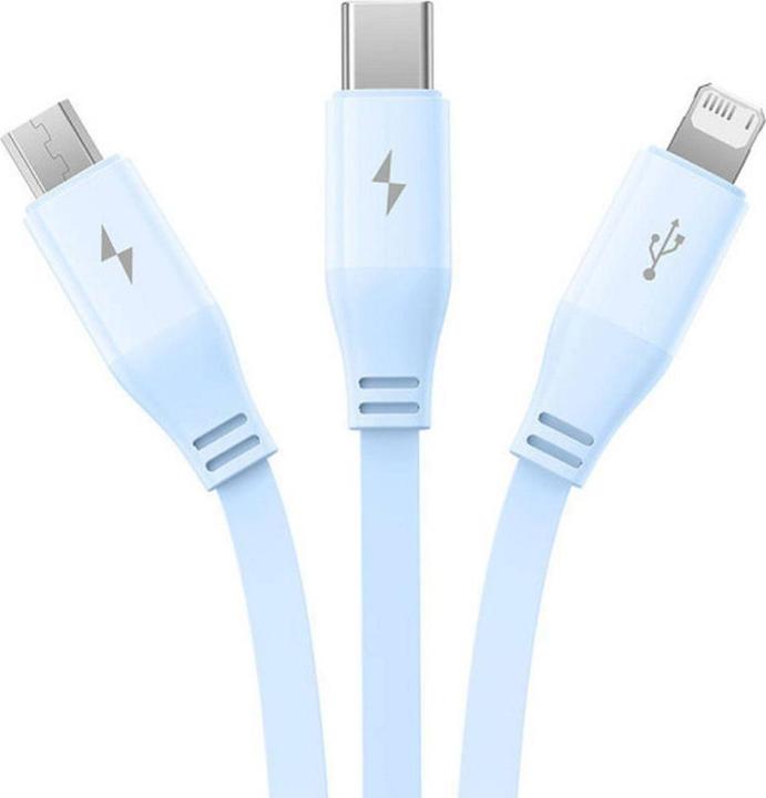 Productafbeelding Baseus USB-kabel 3-in-1 oplaadkabel USB naar USB-C, USB-M, Lightning 3,5A, 1,1m (blauw) (1.10 m)