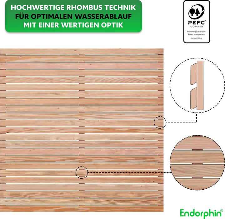 Actual product image Rhombus-Sichtschutzzaun Lärche | 5x Elemente (180x180cm) & 6x Alu-Pfosten (7x7x235cm)