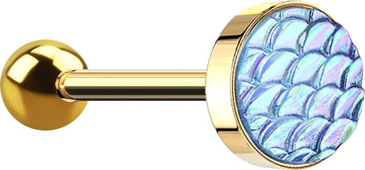 Star Piercing Barbell vergoldet mit Fischschuppen aqua (ohne Messing, Chirurgenstahl 316L)