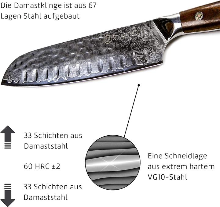 Immagine prodotto Stallion Coltello Damasco, affilatura a V di 10 gradi (17.50 cm)