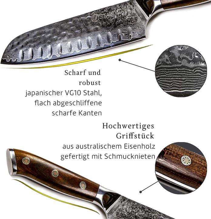 Immagine prodotto Stallion Coltello Damasco, affilatura a V di 10 gradi (17.50 cm)