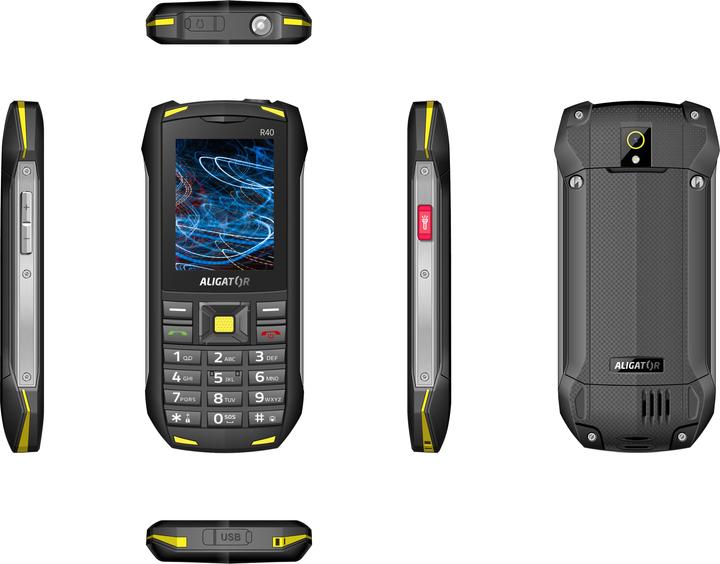 Actual product image Aligator R40 eXtremo (2.4") Black, Yellow Feature phone (2.40", 5 Mpx, 3G)