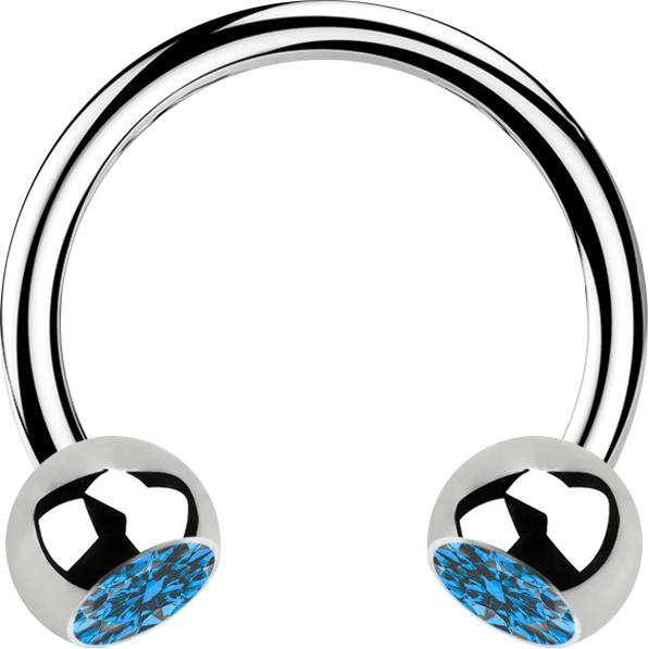 Image du produit Star Piercing Micro Circular Barbell argent avec deux boules de cristal bleu clair (Acier chirurgical 316L, sans laiton)