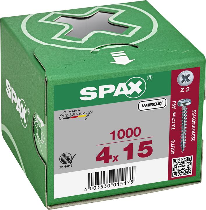 Produktbild Spax Schraube R 88093 Ruko m.Spitze/Kreuzschlitz-PZ 4 x 15/12-Z Stahl galvanisch verzinkt WIROX (1000 Schrauben pro Stück)