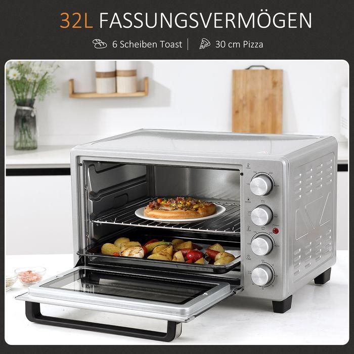 Produktbild Swisshandel24 Minibackofen 32L 1600W Elektrischer Mini Ofen mit Schlackenauffangwanne Metall Edelstahl Glas Silber