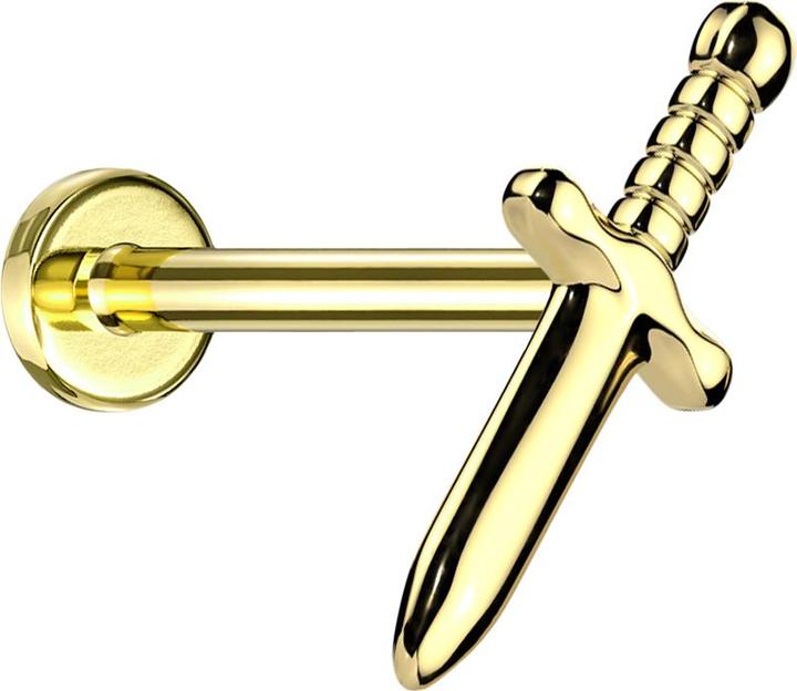 Star Piercing Micro Labret Innengewinde vergoldet Dolch vergoldet (Titan G23, ohne Messing)