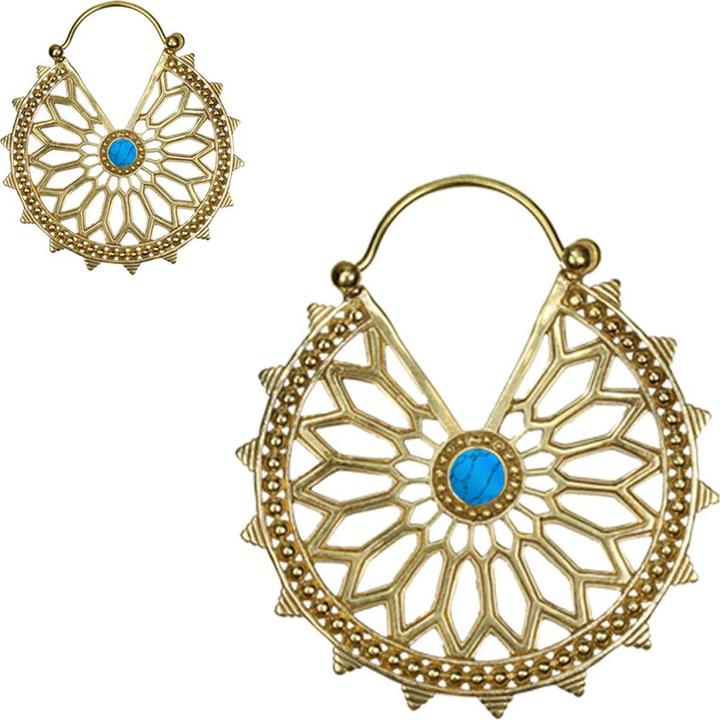 Produktbild Star Piercing Ohrring vergoldet Blume im gepunktetem Kreis Türkis Stein (Messing, Mineralisch)