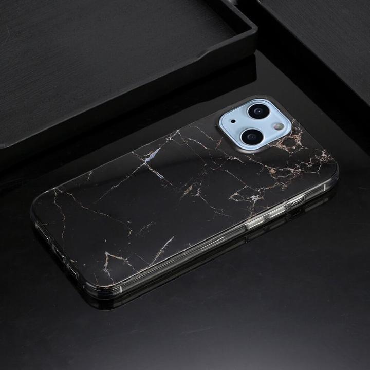 Actual product image Cover-Discount iPhone 14 - Silicone Rubber Case Black Marble (Apple iPhone 14)