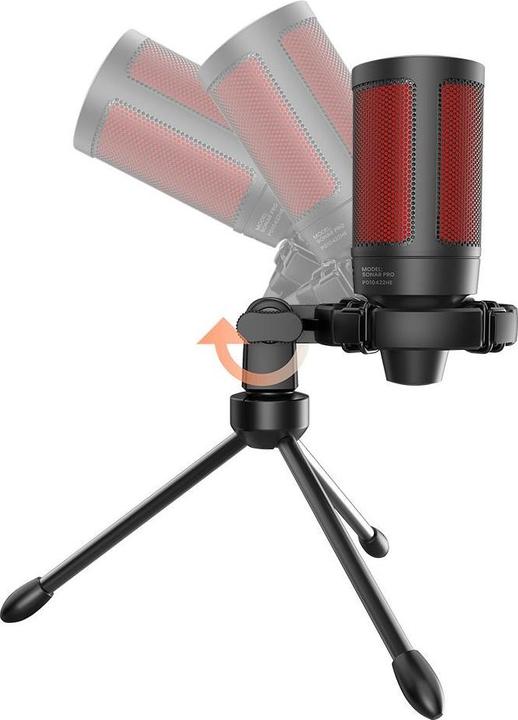 Produktbild Savio Gaming-Mikrofon auf einem Stativ, beleuchtet von 01 Sonar, In-Ear, Anti-Flow-Tasche