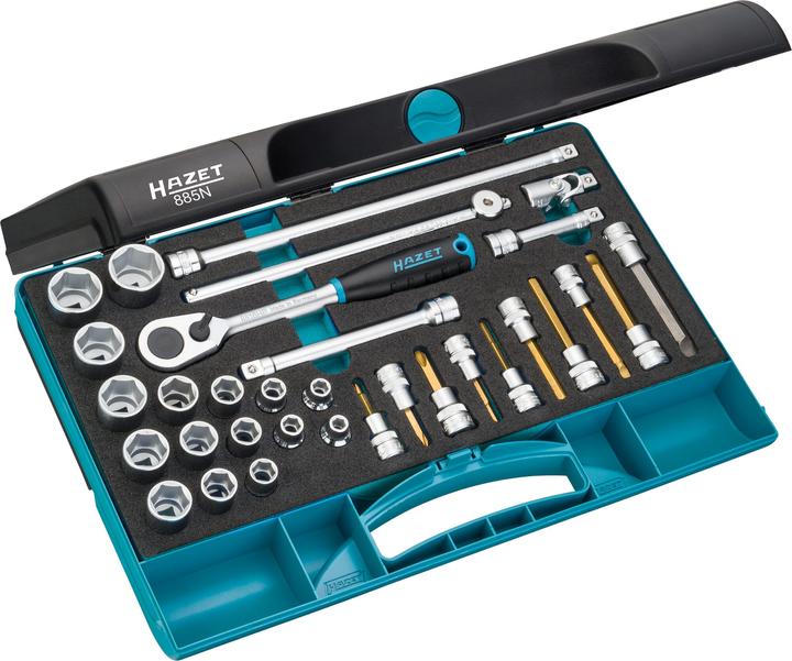 HAZET Socket set 885N ∙ Square, hollow 10 mm (3/8 inch) ∙ Outside hexagon traction profile, Inside … (22 mm, 18 mm, 11 mm, 12 mm, 20 mm, 19 mm, 5 mm, 15 mm, 13 mm, 6 mm, 21 mm, 7 mm, 14 mm, 8 mm, 10 mm, 17 mm, 9 mm, 16 mm, 4 mm)
