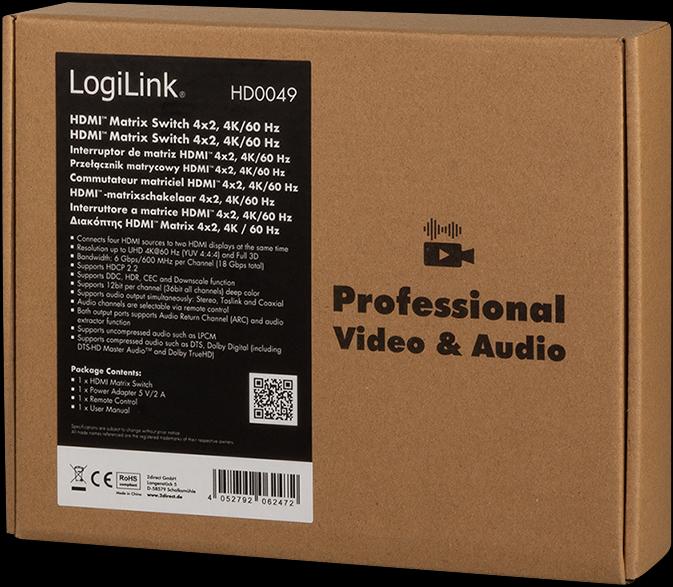 Produktbild LogiLink Switch 4x2 HDMI, 4K 60Hz, auf Pult