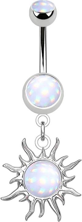 Star Piercing Banane silber mit Anhänger Sonne Epoxidstein weiss (Messing, Chirurgenstahl 316L)