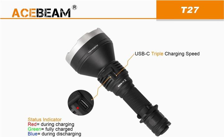 Image du produit AceBeam Lampe de poche LED T27 Thrower (17.47 cm)