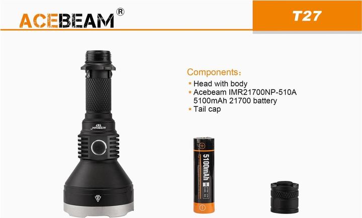 Image du produit AceBeam Lampe de poche LED T27 Thrower (17.47 cm)