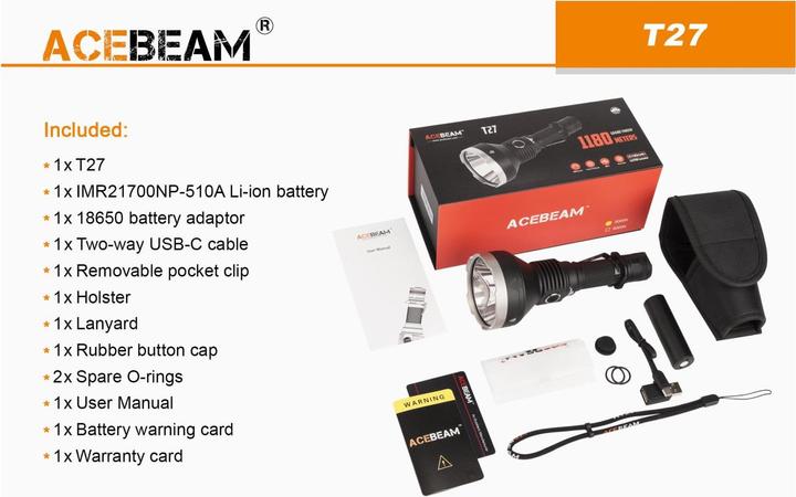 Image du produit AceBeam Lampe de poche LED T27 Thrower (17.47 cm)