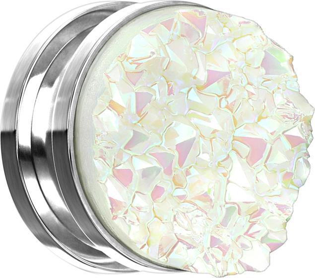 Actual product image Star Piercing Flesh Plug silver with Druse stone white (Surgical steel 316L)