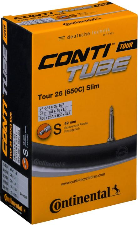 Actual product image Continental Tour 26 (650C) Slim Sclaverand inner tube (Presta (SV), 26", 42 mm)