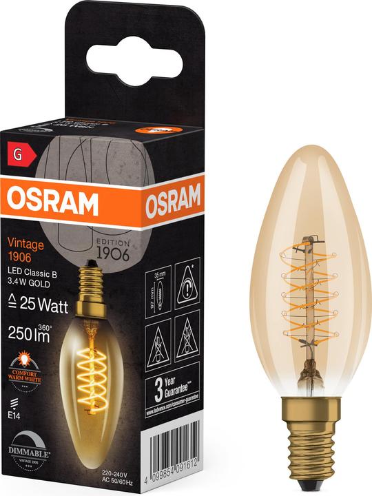 Actual product image Osram Vintage (E14, 3.40 W, 250 lm, 1 x, G)