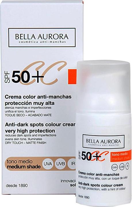 Actual product image Bella Aurora CC CREAM anti-manchas tono medio SPF50+ 30 ml (Sun cream face, SPF 50+, 30 ml, 30 g)