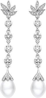 Agato - Elegant silver earrings with zircons and pearls AGT-E121PW-P