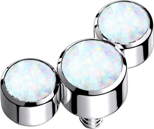 Star Piercing Dermal Anchor silber drei Opale weiss (Chirurgenstahl 316L)