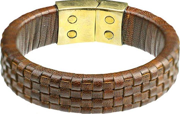 Produktbild Star Piercing Lederarmband dunkelbraun geflochten Karo (23 cm, Messing, Leder)