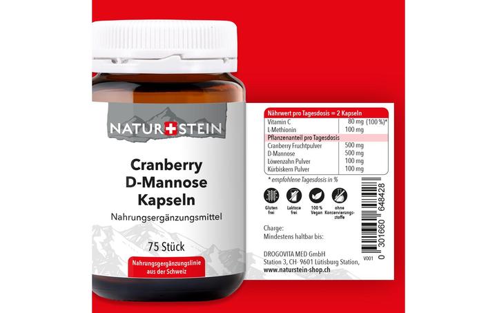 Actual product image Naturstein Cranberry D-Mannose Capsules 75 pcs (75 Piece, Capsules, 165 g)