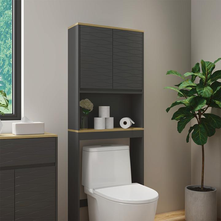 Image du produit Vichy Toilettenschrank Livia, Anthrazit/Holz, 60 x 163 cm