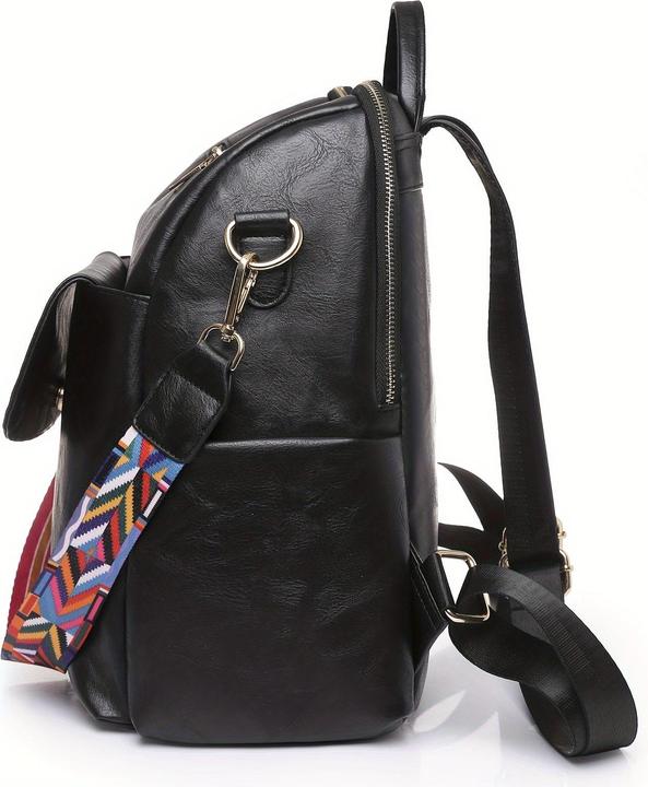 Produktbild Only-Bags.Store Retro Solid Color Rucksack Geldbörse, Geometrische breiten Riemen Umhängetasche, Mode PU Leder