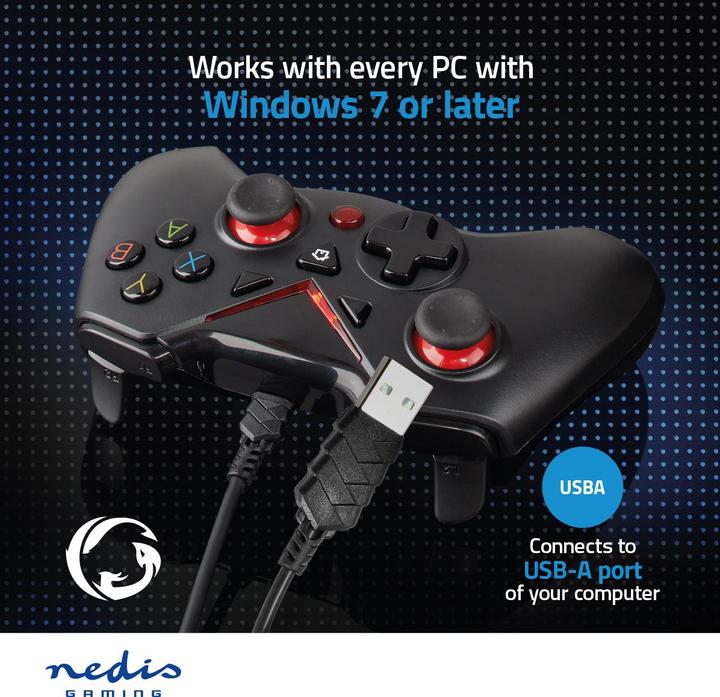Actual product image Nedis Gamepad | USB Type-A | Power supply via USB | PC | Number of buttons: 12 | Cable length: 1.60 m (PC)