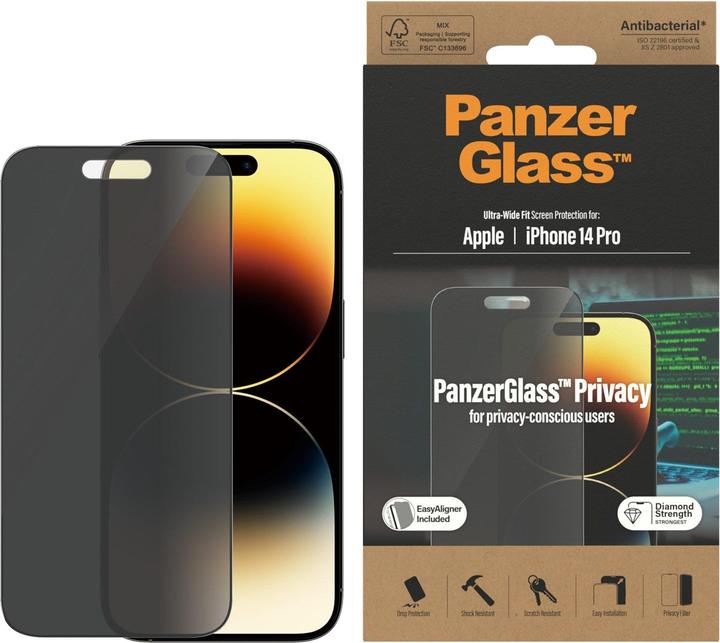 Actual product image PanzerGlass Ultra Wide Fit Privacy (1 Piece, Apple iPhone 14 Pro)