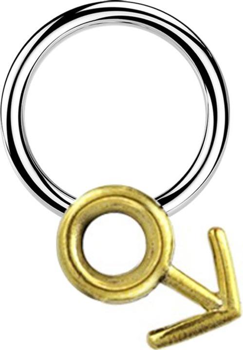Produktbild Star Piercing Micro Closure Ring silber Gendersymbol Mann vergoldet (Messing, Chirurgenstahl 316L)