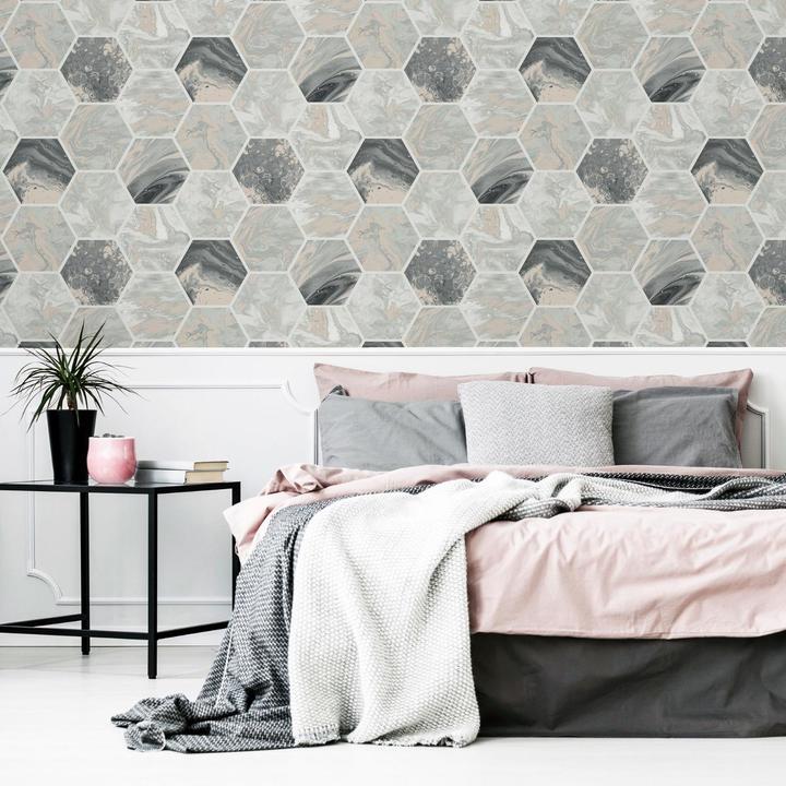 Actual product image Arthouse Wallpaper Marble Hexagon (53 x 1000 cm)
