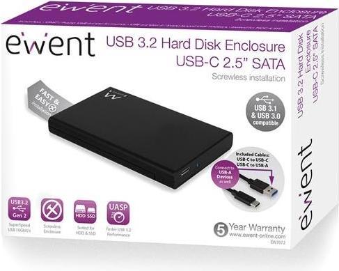 Actual product image Ewent EW7072 Storage Drive Enclosure 2.5" HDD / SSD Enclosure Black (2.5")