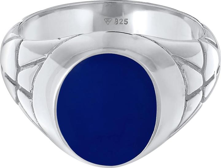 Actual product image Kuzzoi Ring Basic Mens Signet Ring Oval Enamel 925 Silver (62, 925 Silver)