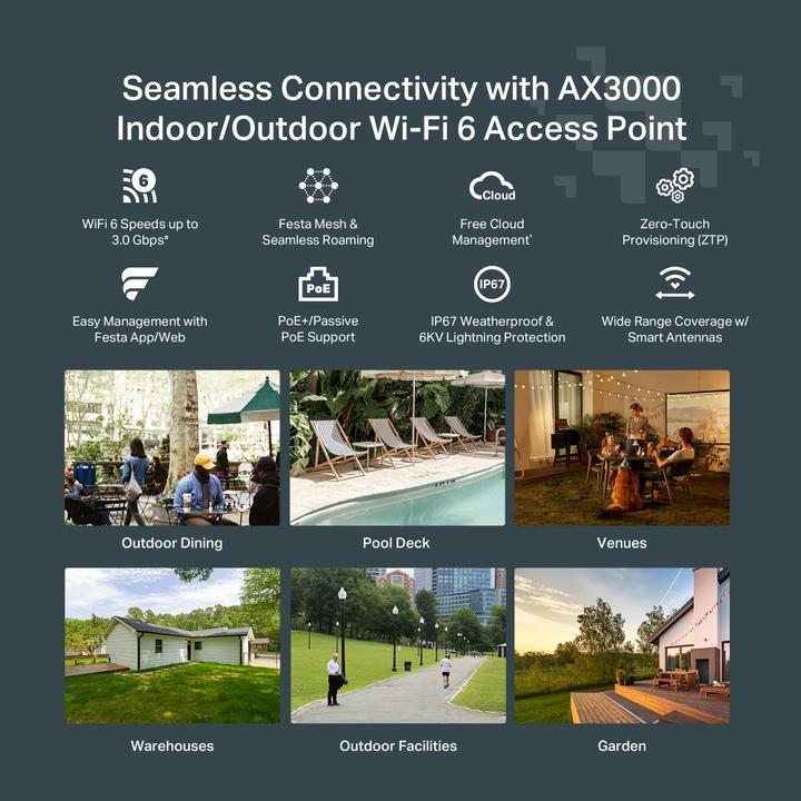 Image du produit TP-Link AX3000 INDOOR/OUTDOOR DOUBLE BANDE WI-FI 6 POINT D'ACCÈS (2402 Mbit/s)