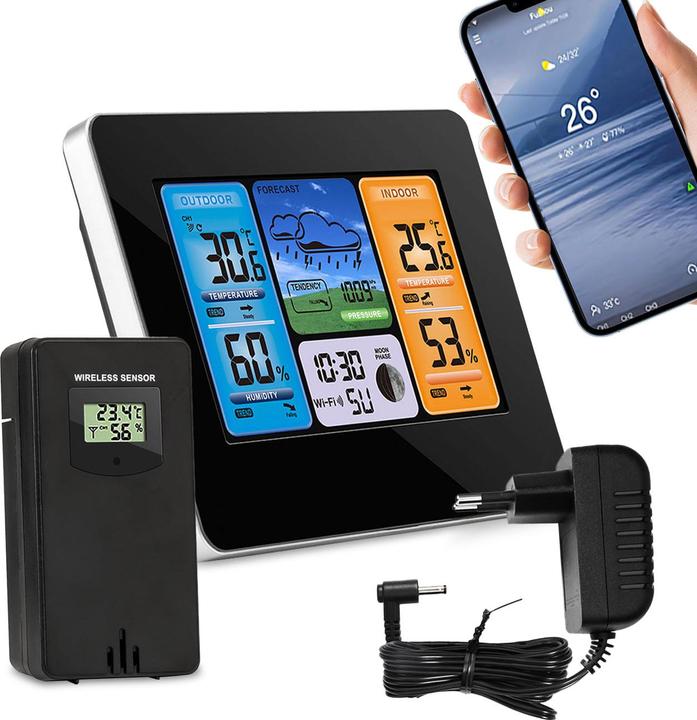 Actual product image Casativo WLAN wireless weather station with outdoor sensor, colour display and clock