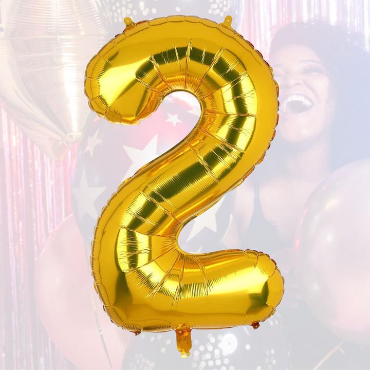 Actual product image Hermex Foil balloon number 2 number balloon balloon helium balloon Golden 81cm (1 x)