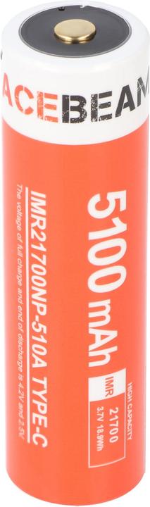 AceBeam 21700 Li-ion battery with powerful 5100mAh USB-C max. discharge current 20A, 77.8 x 21.37mm (1 pcs., 21700, 5100 mAh)